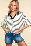 Haptics Full Size Striped Dropped Shoulder Half Sleeve T-Shirt - Trendsi - Flyclothing LLC