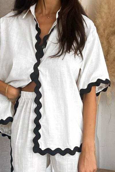 Contrast Trim Half Sleeve Top and Pants Set - Trendsi - Flyclothing LLC