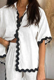 Contrast Trim Half Sleeve Top and Pants Set - Trendsi