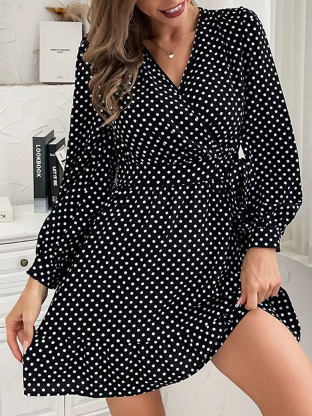 Polka Dot Wrap Mini Dress - Trendsi - Flyclothing LLC