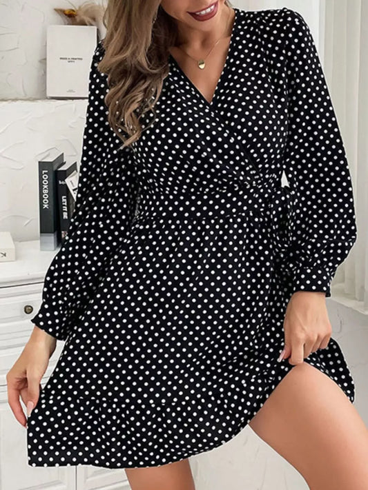 Polka Dot Wrap Mini Dress - Trendsi - Flyclothing LLC