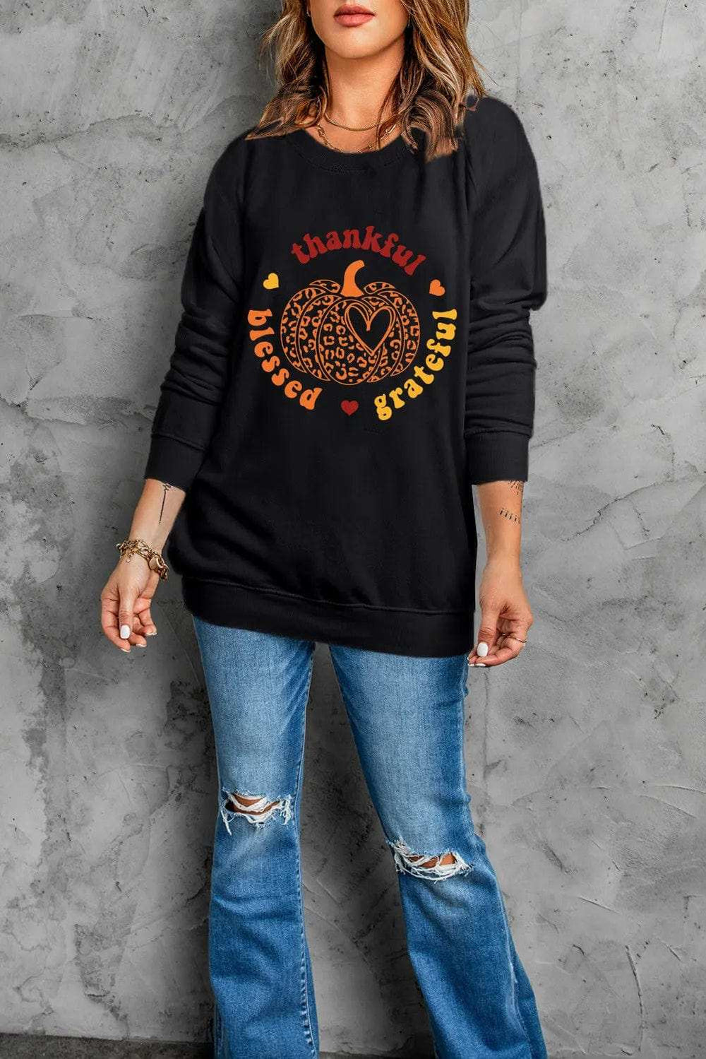 Pumpkin Graphic Long Sleeve Sweatshirt - Trendsi - Flyclothing LLC
