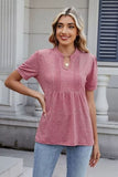 Notched Short Sleeve Solid Color Top - Trendsi