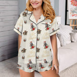 Baha Ranch Christmas Horses Cowgirl Western Satin Short Pajama Set