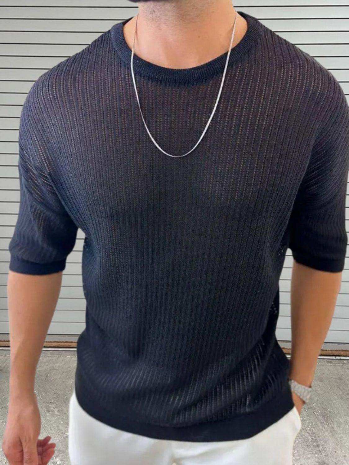 Men's Round Neck Drop Shouler Knit Top - Trendsi - Flyclothing LLC