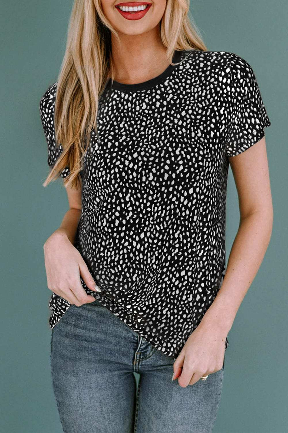 Animal Print Round Neck Short Sleeve T-Shirt - Trendsi - Flyclothing LLC