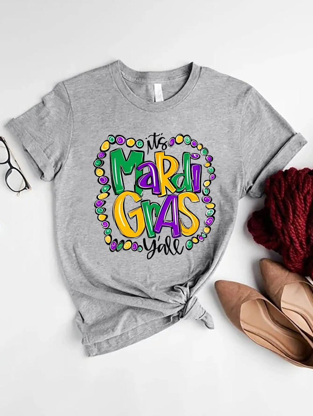 IT'S MARDI GRAS Y'ALL Round Neck T-Shirt - Trendsi