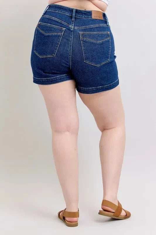 Judy Blue Full Size High Waist Tummy Control Denim Shorts Plus Size - Trendsi - Flyclothing LLC