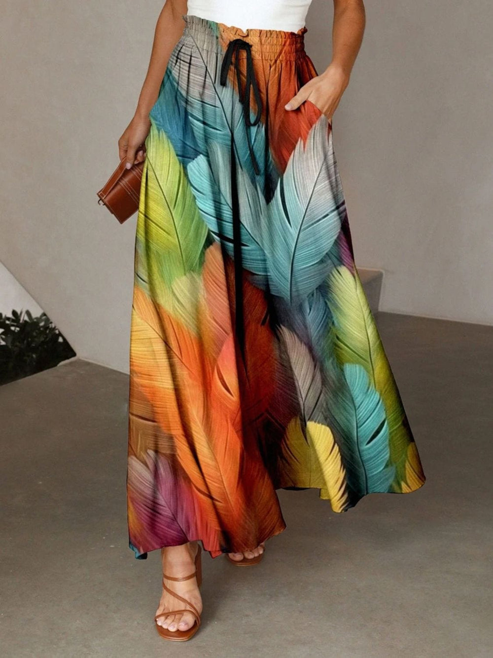 Printed Maxi Skirt with Pockets - Trendsi