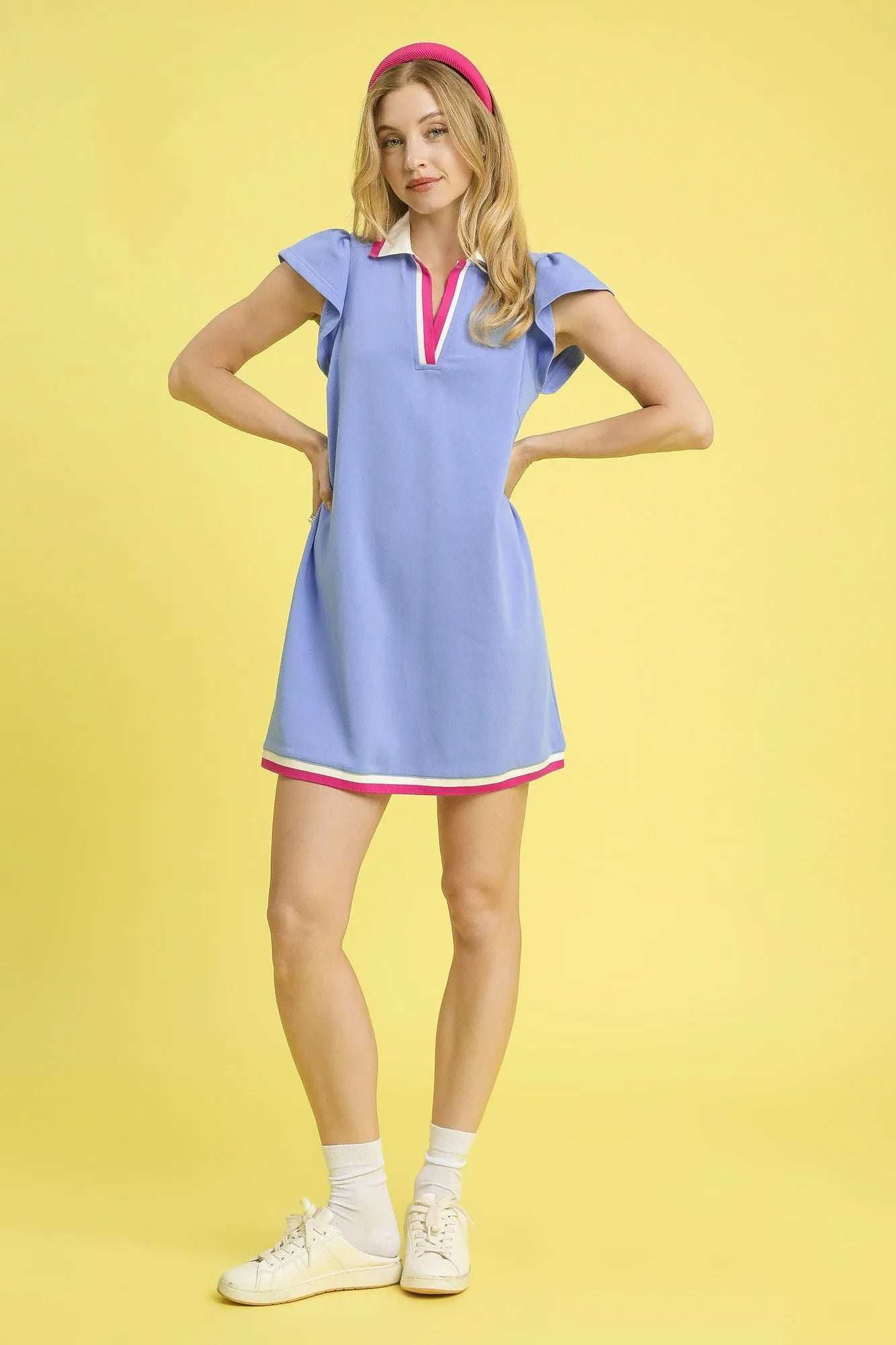 Umgee Contrast Trim Cap Sleeve Mini Dress - Trendsi - Flyclothing LLC