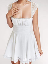 Lace Detail Square Neck Cap Sleeve Mini Dress - Trendsi - Flyclothing LLC