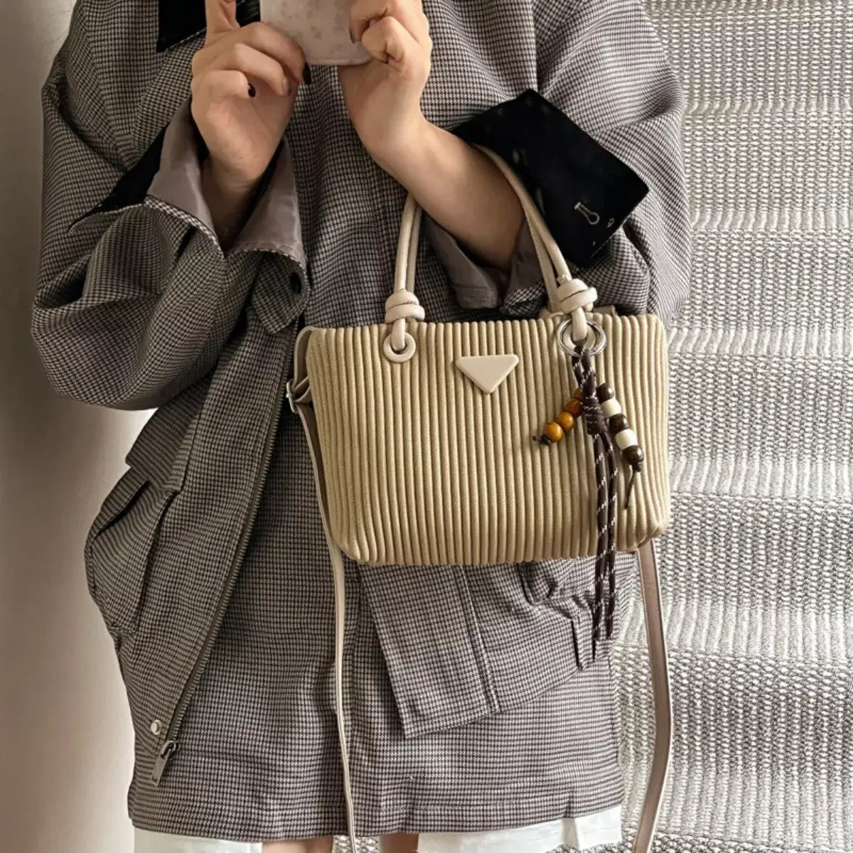 Textured Crossbody Bag with Top Handle - Trendsi - Flyclothing LLC