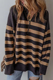 Striped Half Zip Long Sleeve Knit Top - Trendsi - Flyclothing LLC