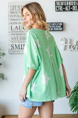 HOPELY Star Pattern Oversized Waffle T-Shirt - Trendsi