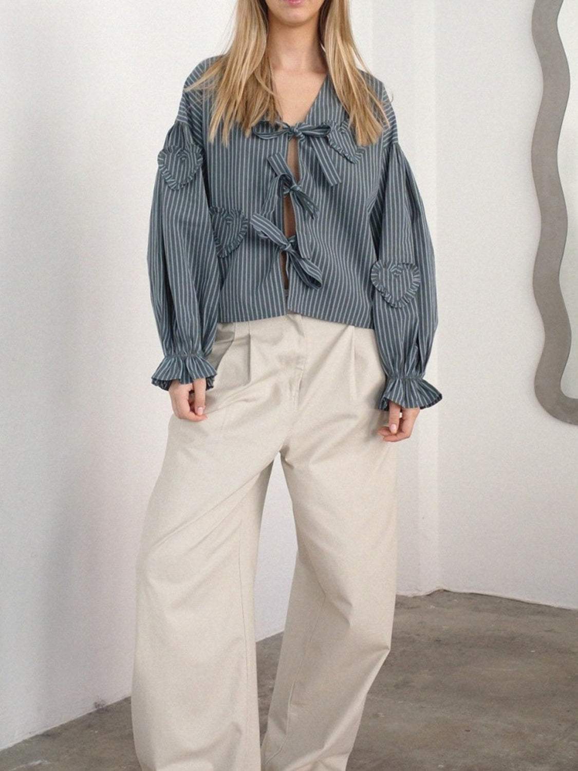 Tied Flounce Sleeve Blouse - Trendsi - Flyclothing LLC