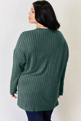 Basic Bae Full Size Ribbed Half Button Long Sleeve High-Low T-Shirt - ShopBasicbae - Flyclothing LLC