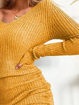 Full Size Ribbed Knit Drawstring Bodycon Sweater Dress Plus Size - Trendsi - Flyclothing LLC