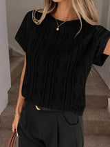 Diamond Pattern Round Neck Top - Trendsi - Flyclothing LLC