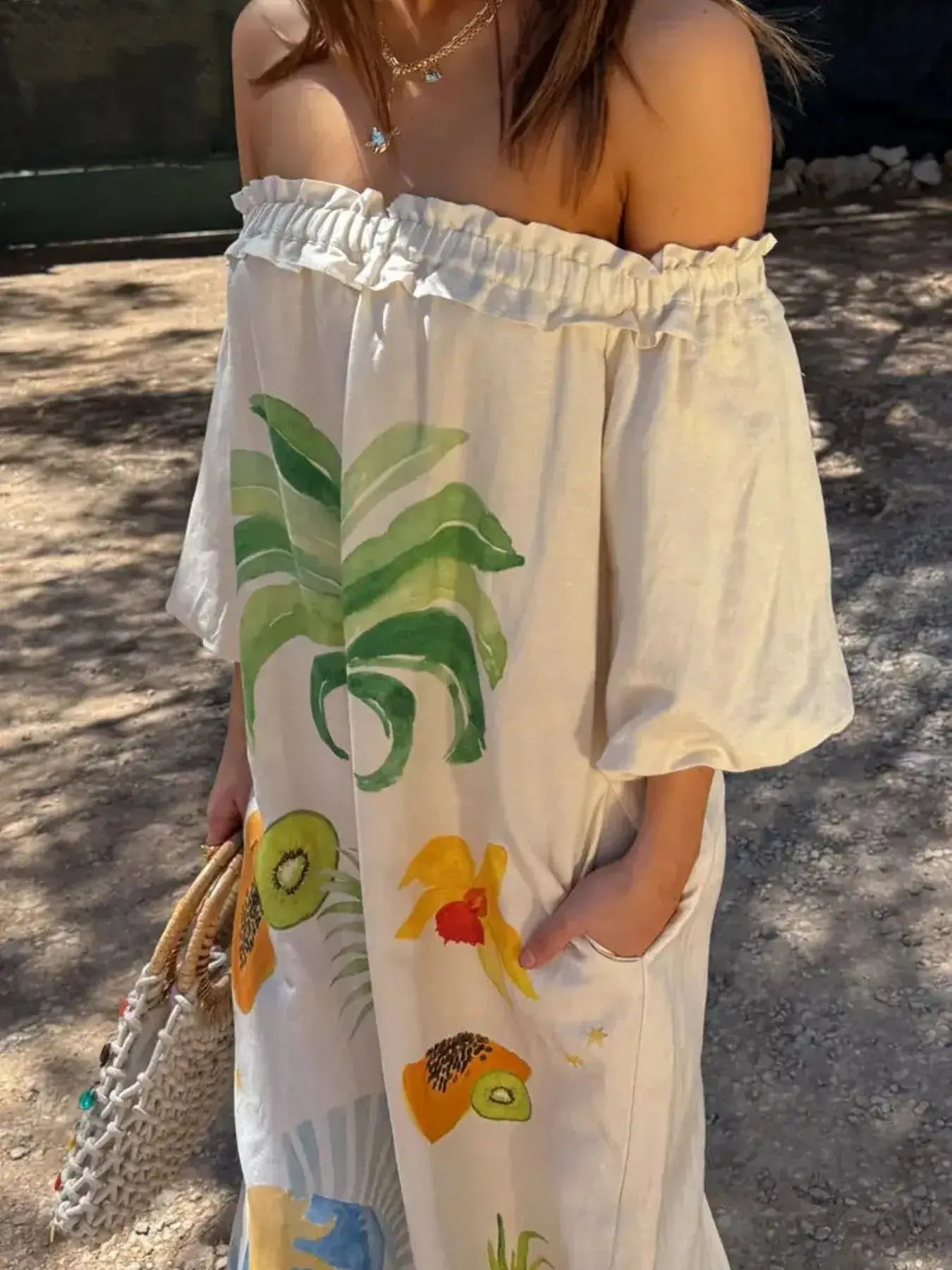 Frill Printed Off-Shoulder Dress - Trendsi - Flyclothing LLC