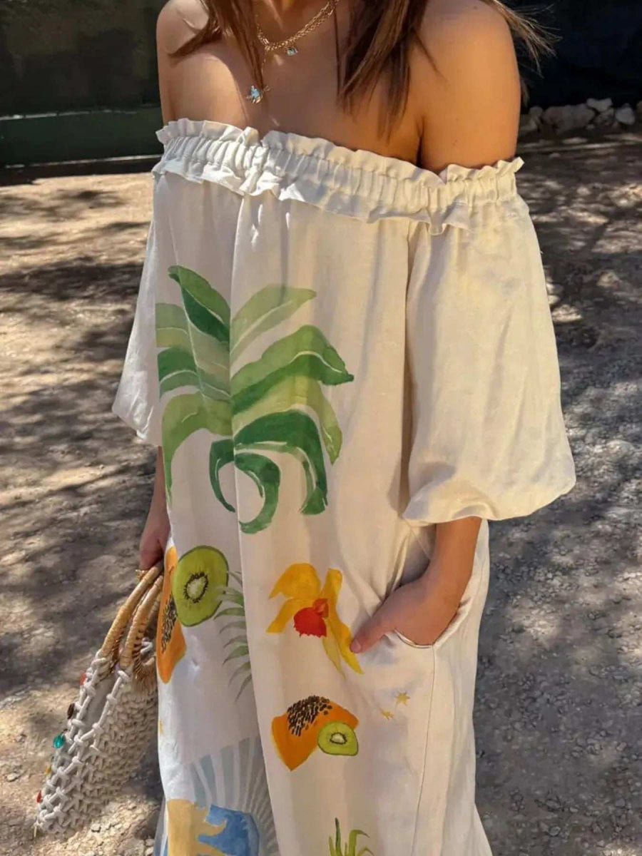 Frill Printed Off-Shoulder Dress - Trendsi - Flyclothing LLC