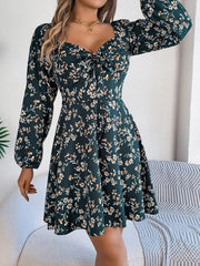 Printed Sweetheart Neck Balloon Sleeve Mini Dress - Trendsi