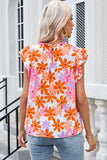 Printed Round Neck Cap Sleeve Blouse - Trendsi - Flyclothing LLC