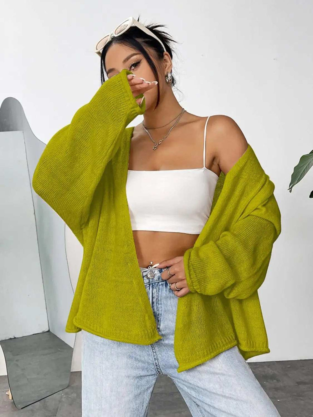 Open Front Dropped Shoulder Cardigan - Trendsi - Flyclothing LLC