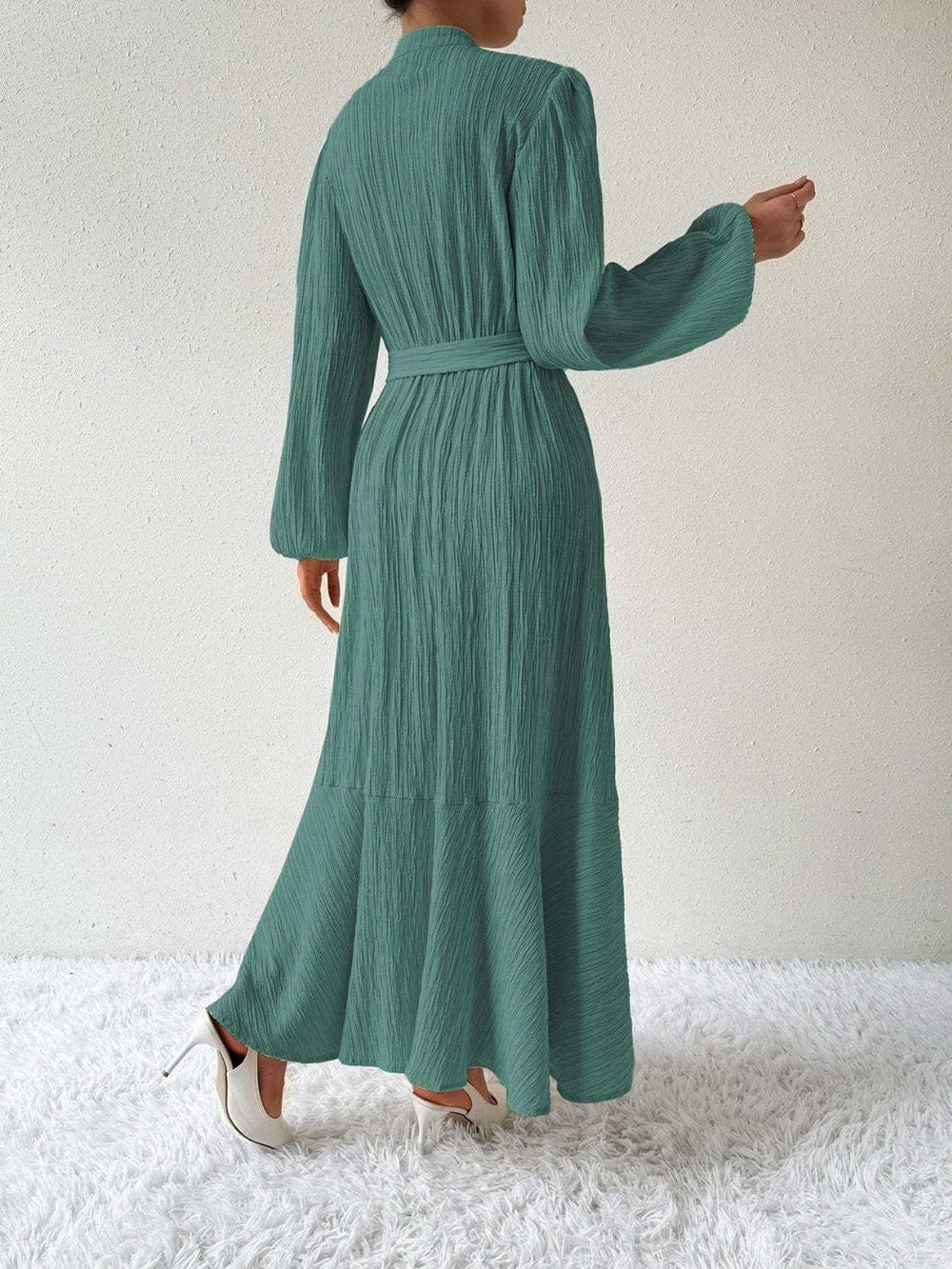 Tie Waist Long Sleeve Dress - Trendsi - Flyclothing LLC