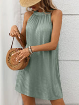 Textured Grecian Neck Mini Dress - Trendsi - Flyclothing LLC