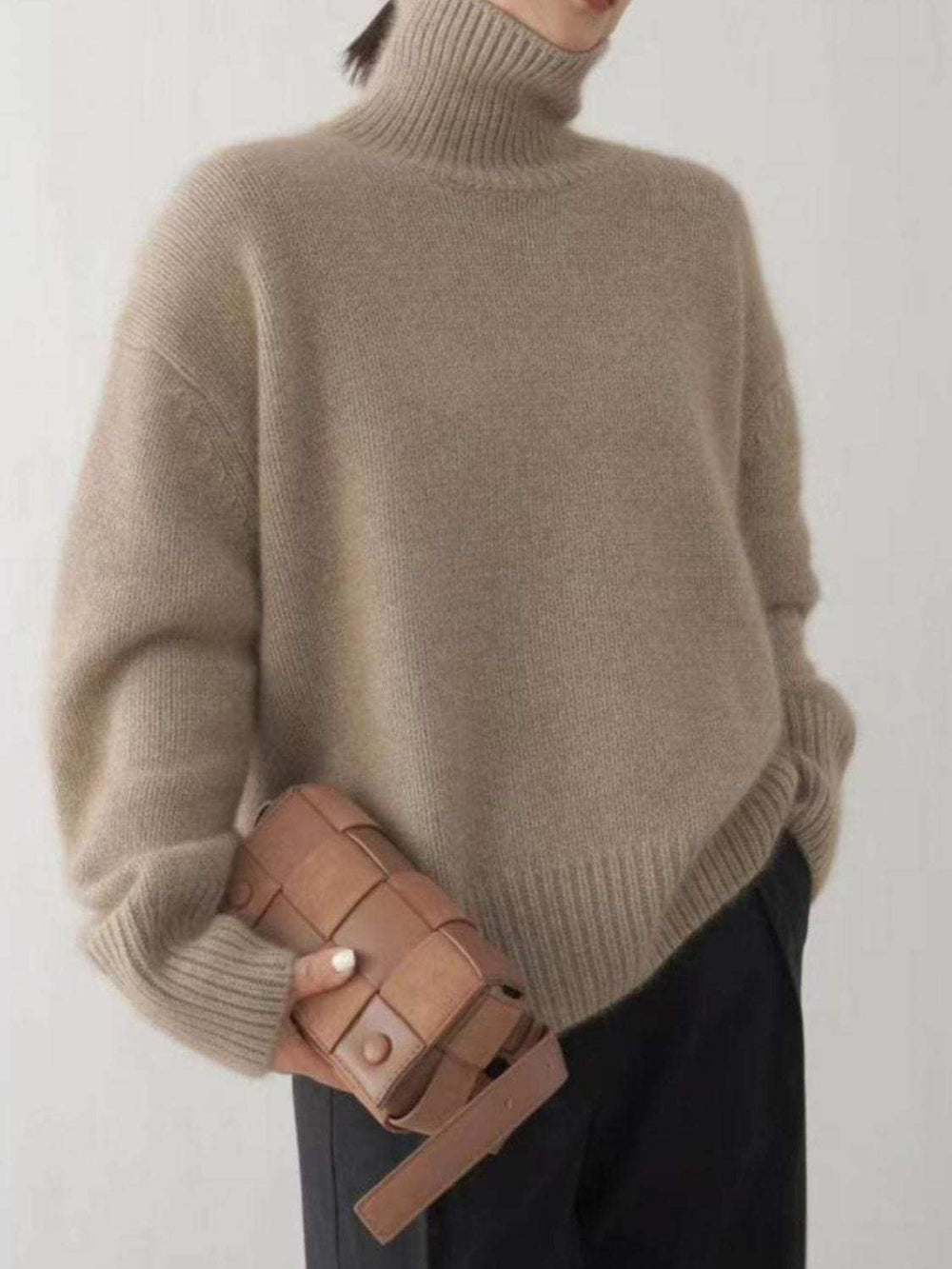 Turtleneck Dropped Shoulder Long Sleeve Sweater - Trendsi - Flyclothing LLC