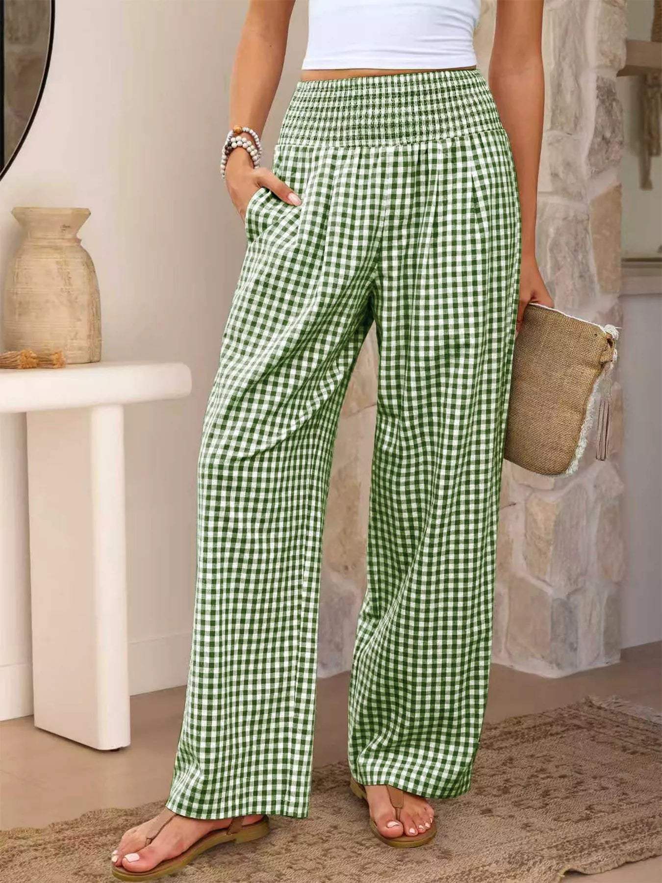 Gingham Wide-Leg Pants - Trendsi - Flyclothing LLC
