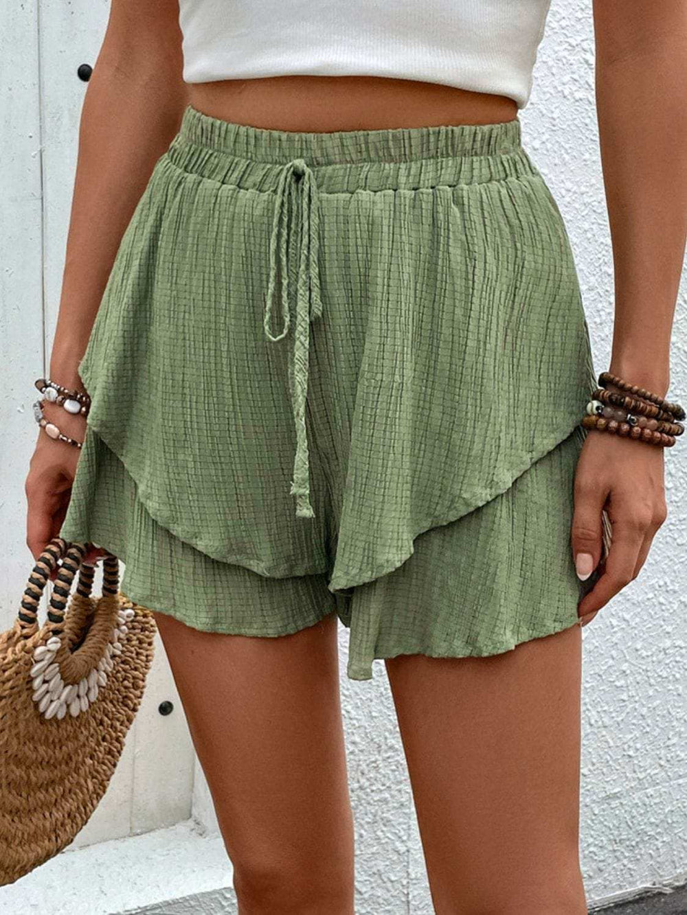 Tied Layered High Waist Shorts - Trendsi - Flyclothing LLC