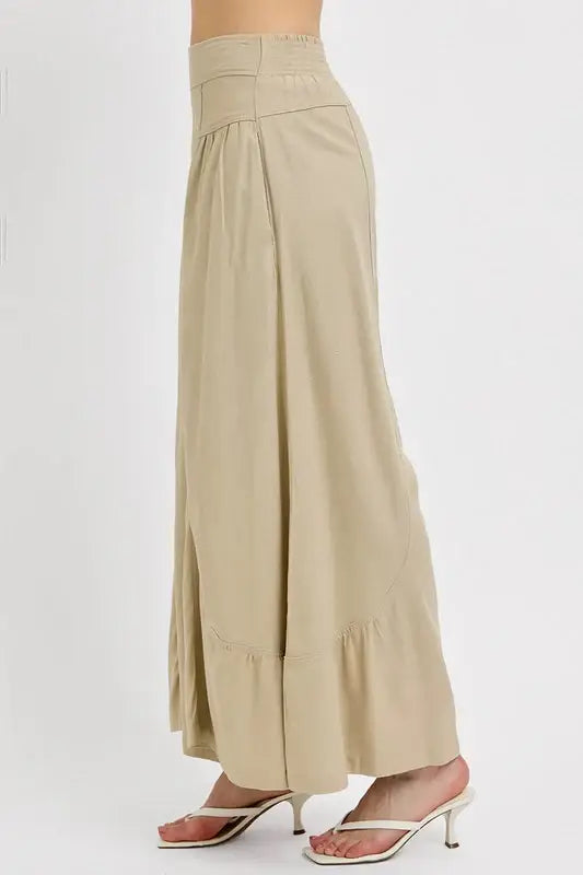 RISEN Shirring Detail Wide Leg Pants - Trendsi - Flyclothing LLC