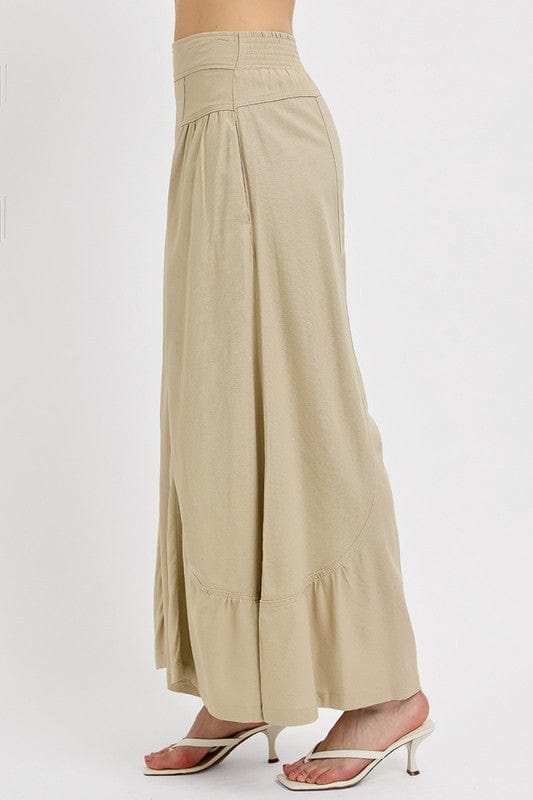 RISEN Shirring Detail Wide Leg Pants - Trendsi - Flyclothing LLC