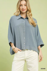 Umgee Oversized Striped Button-Down Shirt - Trendsi - Flyclothing LLC