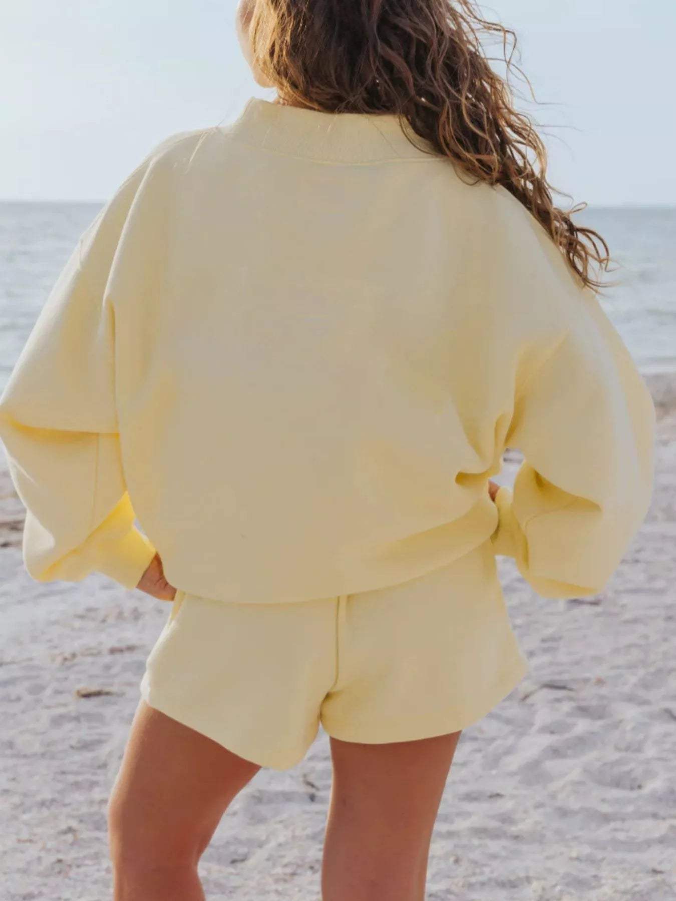 Relaxed Fit Round Neck Sweatshirt and Shorts Set - Trendsi - Flyclothing LLC