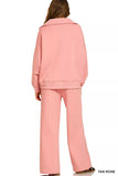 Zenana Scuba Collared Pullover and Pants Set - Trendsi - Flyclothing LLC