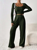 Scoop Neck Long Sleeve Top and Pants Set - Trendsi - Flyclothing LLC
