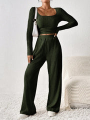 Scoop Neck Long Sleeve Top and Pants Set - Trendsi