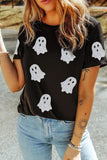 Glitter Ghost Round Neck Short Sleeve T-Shirt - Trendsi