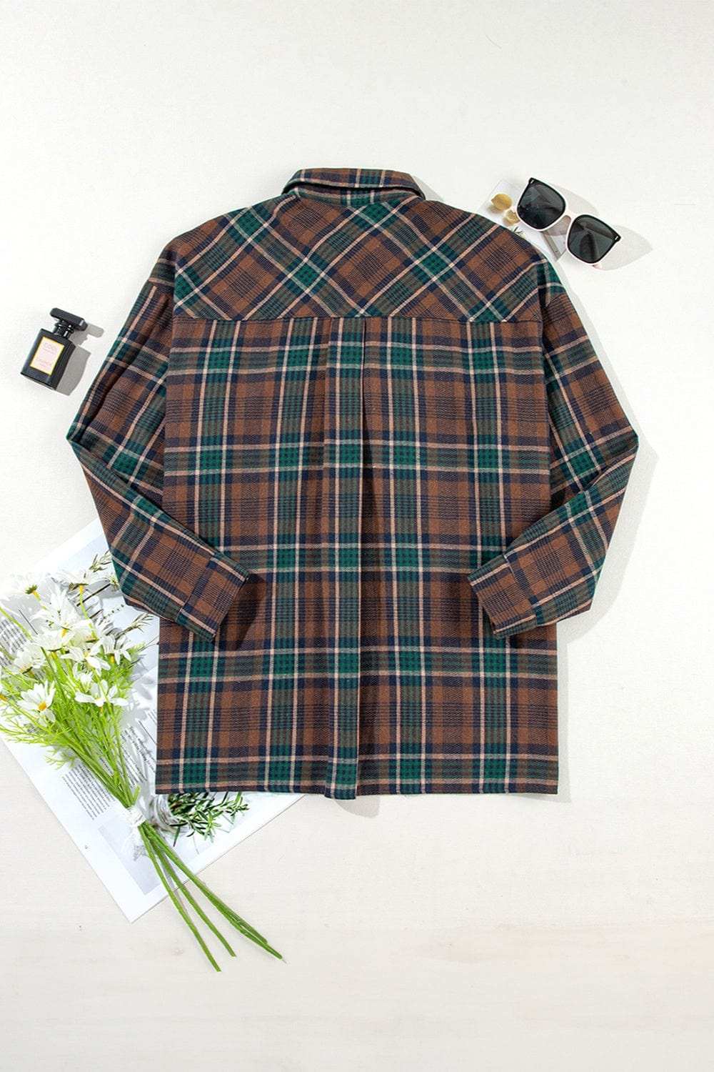 Plaid Button Up Long Sleeve Jacket - Trendsi - Flyclothing LLC