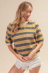 BiBi Multi Color Half Sleeve Sweater - Trendsi - Flyclothing LLC
