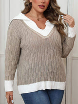 Plus Size Contrast Trim Collared Neck Sweater - Trendsi - Flyclothing LLC
