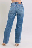 Judy Blue Full Size High Waist Heavy Destroy Straight Jeans Plus Size - Trendsi - Flyclothing LLC