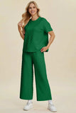 Double Take Full Size Texture Round Neck Short Sleeve Top and Pants Set - Trendsi - Flyclothing LLC
