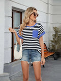 Striped Round Neck Short Sleeve T-Shirt - Trendsi - Flyclothing LLC