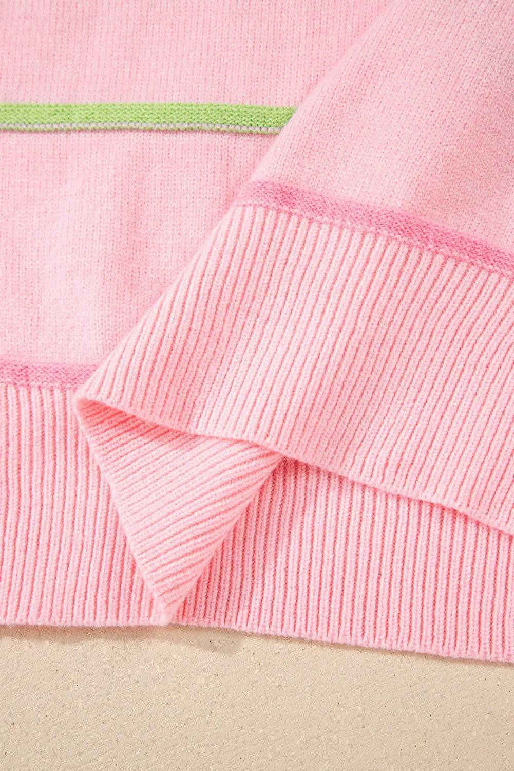 Contrast Striped Half Button Round Neck Sweater - Trendsi - Flyclothing LLC