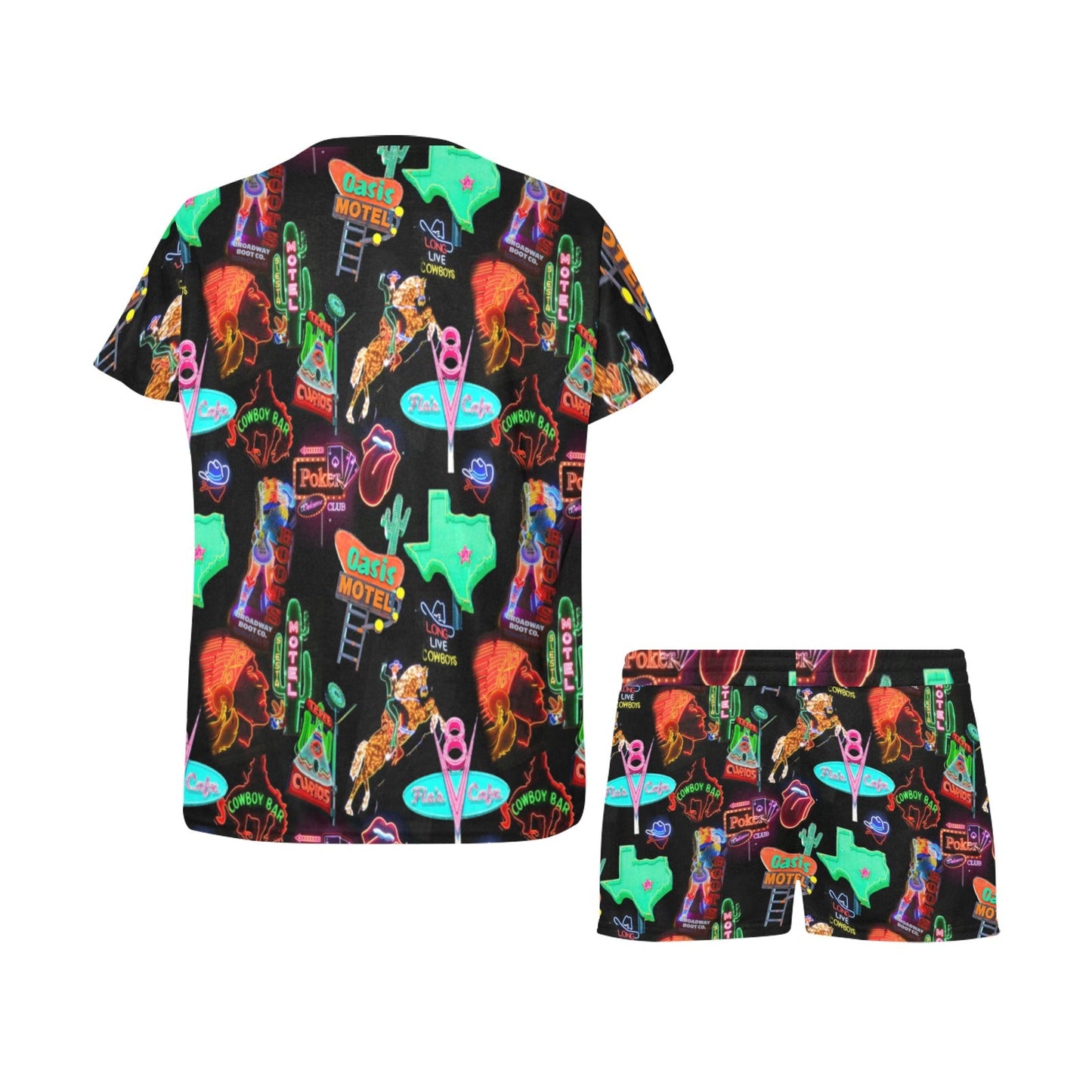 Baha Ranch Vegas Neon Western Women's Short and Top Pajama Set