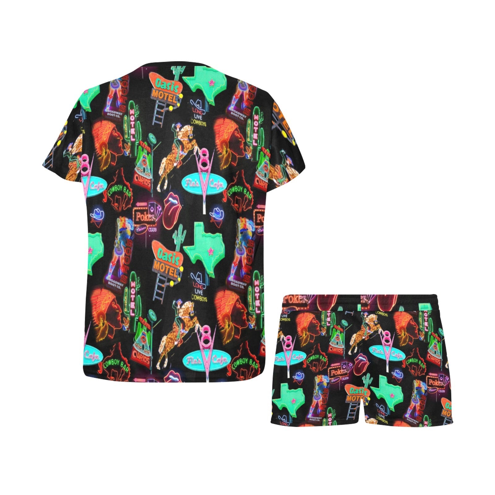 Baha Ranch Vegas Neon Western Women's Short and Top Pajama Set
