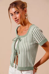 SO ME Tie Front Textured Vertical Stripe Knit Cardigan - Trendsi - Flyclothing LLC